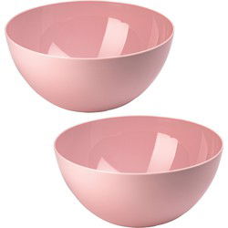 Plasticforte Serveerschaal/saladeschaal - 2x stuks - D28 x H14 cm - kunststof - roze - Serveerschalen