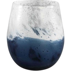 PTMD Inker Rond Windlicht - H21 x Ø18 cm - Glas - Blauw