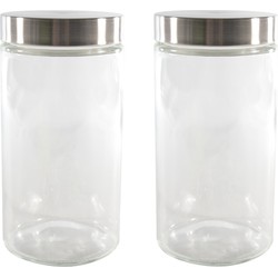 Set van 2x stuks voorraadpotten/bewaarpotten 1700 ml glas met Rvs deksel - Voorraadpot