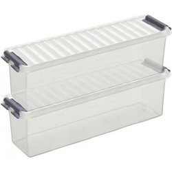 2x Kunststof stapelbare opbergbak 1,3 liter 27 x 8,4 x 9 cm - Opbergbox