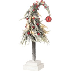 J-line - Kerstboom Muts+led Kunststof Sneeuw Groen/rood Small - 15x15x45cm