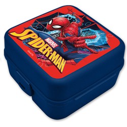 Marvel Spiderman broodtrommel/lunchbox voor kinderen - blauw - kunststof - 14 x 8 cm - Lunchboxen
