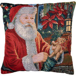 Clayre & Eef Kussenhoes 44x44 cm Rood Polyester Vierkant Kerstman