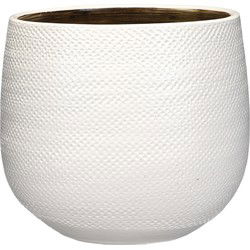 Mica Decorations Bloempot - wit met relief - keramiek - 20 x 25 cm - Plantenpotten