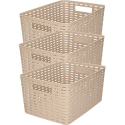 3x stuks rotan gevlochten opbergmand/opbergbox kunststof - Taupe - 22 x 33 x 16 cm - Opbergbox