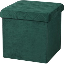 Urban Living Poef/hocker - opbergbox zit krukje - velvet donkergroen - polyester/mdf - 38 x 38 cm - opvouwbaar - Poefs