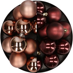 Kunststof kerstballen 6 cm - 24x stuks - bruin tinten - Kerstbal