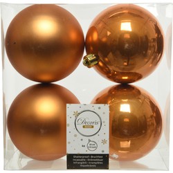 Decoris Kerstballen - 4x st - cognac bruin - D10 cm - kunststof - Kerstbal