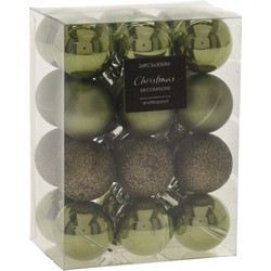24x stuks mini kerstballen mix groen tinten kunststof 3 cm - Kerstbal