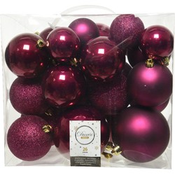 Decoris Kerstballen - 26x st - bessen roze - 6-8-10 cm - kunststof - Kerstbal