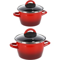 Kookpannen set van 2x stuks rood 3 liter en 6 liter Cuenca - Kookpannen