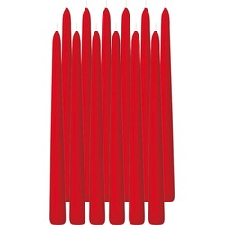 12x Lange kaarsen rood 30 cm 13 branduren dinerkaarsen/tafelkaarsen - Dinerkaarsen