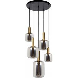 Hanglamp Smokey Rond Grey & Gold - 5 Lampen - Ø50 x H150 cm