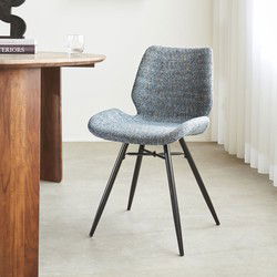 Beau Eetkamerstoel Blauw Chenille Stof - Zonder Armleuningen