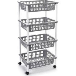 Plasticforte Keukentrolley op wieltjes - 4-laags - lichtgrijs - 85 cm - Opberg trolley