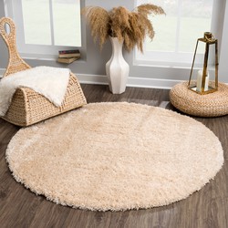 Tapijtenloods Porto Rond Soft Fluffy Vloerkleed Hoogpolig Effen Beige- 150 CM ROND