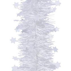 Decoris Kerstslinger - sterren - wit - 270 x 10 cm - lametta - Kerstslingers