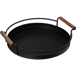 5Five Keuken serveer dienblad met opstaande rand - metaal - zwart - Dia 36 cm - 2 handvaten - Dienbladen
