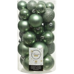 90x Kunststof kerstballen glanzend/mat/glitter salie groen kerstboom versiering/decoratie - Kerstbal