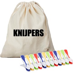 Wasknijperzak canvas bedrukt met knijpers en 48 plastic wasknijpers - knijperszakken