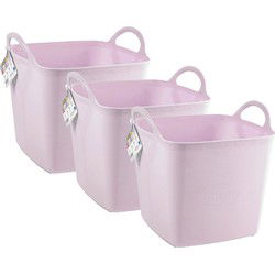 PlasticForte Kuip/emmer/wasmand - 3x - flexibel - roze - 43 liter - vierkant - kunststof - Wasmanden