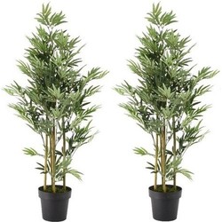 2x Groene bamboe kunstplanten 125 cm met zwarte pot - Kunstplanten