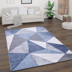 Laagpolig Vloerkleed Bareta - Modern Geo - Blauw - 120x160 cm