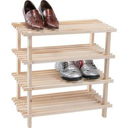 FSC® Dennenhouten Schoenenrek - 4 Verdiepingen - 8 Paar Schoenen - Schoenenkast - Schoenen Rek - Afm. 54 x 26 x 52 Cm