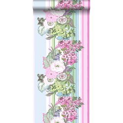 ESTAhome behang vintage bloemen licht roze en turquoise
