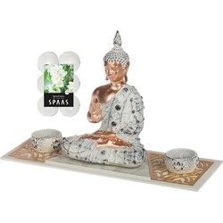Boeddha beeld voor binnen 33 cm met 12x geurkaarsen Spiritual Jasmin - Beeldjes