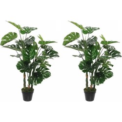 2x Groene Monstera/gatenplant kunstplanten 100 cm met zwarte pot - Kunstplanten