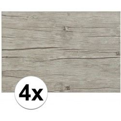 4x Onderlegger van lichtgrijs hout print 45 x 30 cm - Placemats