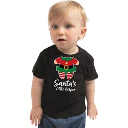 Bellatio Decorations kerst peuter t-shirt - Kerst elfje - zwart - Santa little helper 86 (9-18 maanden) - kerst t-shirts kind