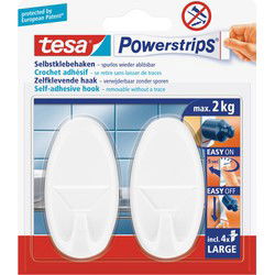 Tesa Powerstrips haken - 2x - wit - ovaal - large - ophangsysteem - Handdoekhaakjes