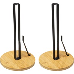 2x Stuks ronde keukenrolhouder met stop 16,5 x 28 cm van bamboe/metaal - Keukenrolhouders