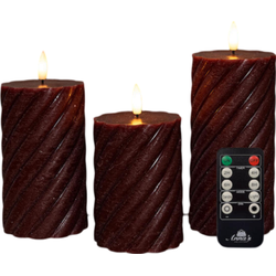 Stompkaars swirl wax led 3d vlam op batterij met afstandbediening set van 3 d7.5h10/12.5/15 cm bordeaux