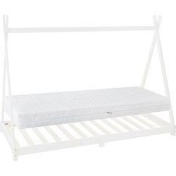Kinderbed Tipi 90x200 cm wit gemaakt van grenenhout incl. matras H-16cm houten bed met lattenbodem ML design