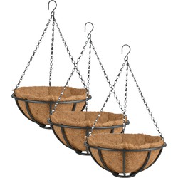 3x stuks metalen hanging baskets / plantenbakken met ketting 30 cm inclusief kokosinlegvel - Plantenbakken