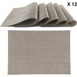 OTIX Placemats - Set van - 12 Kunststof - Rechthoekig - Zwart - Wit - Onderleggers - 50x35cm