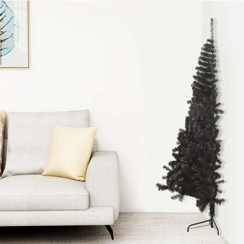 Prolenta Premium Kunstkerstboom met standaard half 180 cm PVC zwart - 