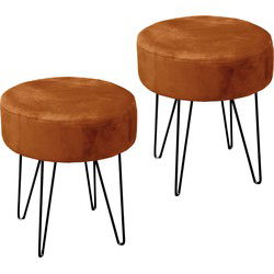Unique Living Kruk Davy - 2x - velvet - bruin - metaal/stof - D35 x H40 cm - Krukjes