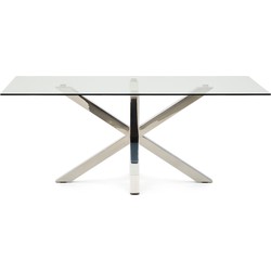 Kave Home - Argo glazen tafel met roestvrij stalen poten 200 x 100 cm