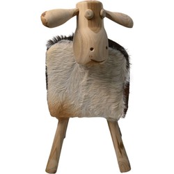 HSM Collection-Schaap Shawn Large-58x34x62-Assorti/Naturel-Geitenhuid/Teak