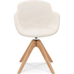 'PINA' stoel met armleuningen in beige stof en naturel houten poten