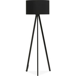 24Designs Vloerlamp Leya - Hoogte 159 Cm - Zwarte Lampenkap - Zwart Metaal