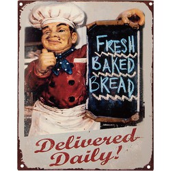 Clayre & Eef Tekstbord  20x25 cm Beige Ijzer Bakker Fresh baked bread Wandbord