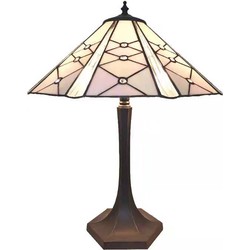 LumiLamp Tiffany Tafellamp  Ø 42x54 cm  Roze Wit Glas Zink Tiffany Bureaulamp