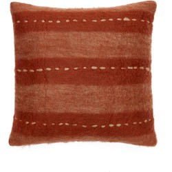 Kave Home - Mayela-kussensloop in rood en wit met franjes en wit stiksel 45 x 45 cm