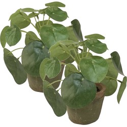 2x Groene kunstplanten pilea plant in pot 13 cm - Kunstplanten