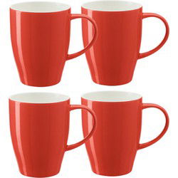 Bellatio Design Koffie mokken/bekers Paris - 6x - porselein - met oor - rood - 350 ml - Bekers